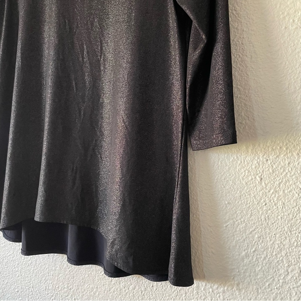 Shimmer Scoop Neck Tunic Blouse Womens S Black Liquid Knit Hi Low 3/4 Sleeve EUC - Picture 4 of 10